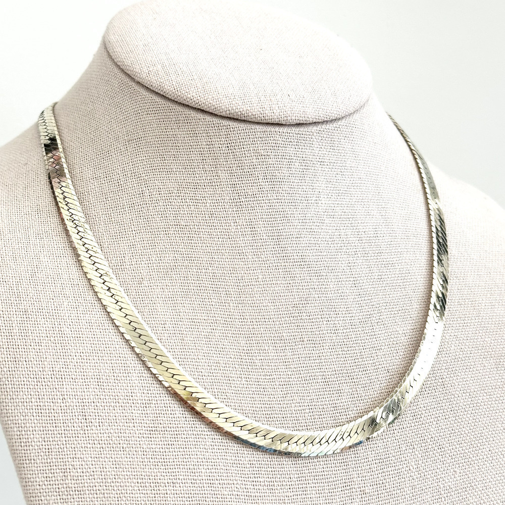 925 Italy Sterling Silver Gold Vermeil Vintage 6.5MM Herringbone Chain Necklace - Picture 6 of 9